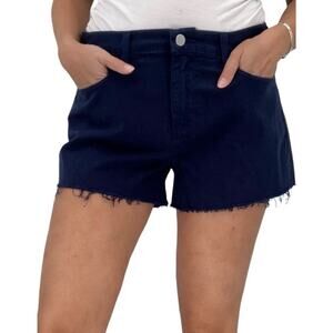 NWT L'AGENCE Sz 24 Navy Ryland High Rise Cut Off Pockets Zip Shorts Raw Hem